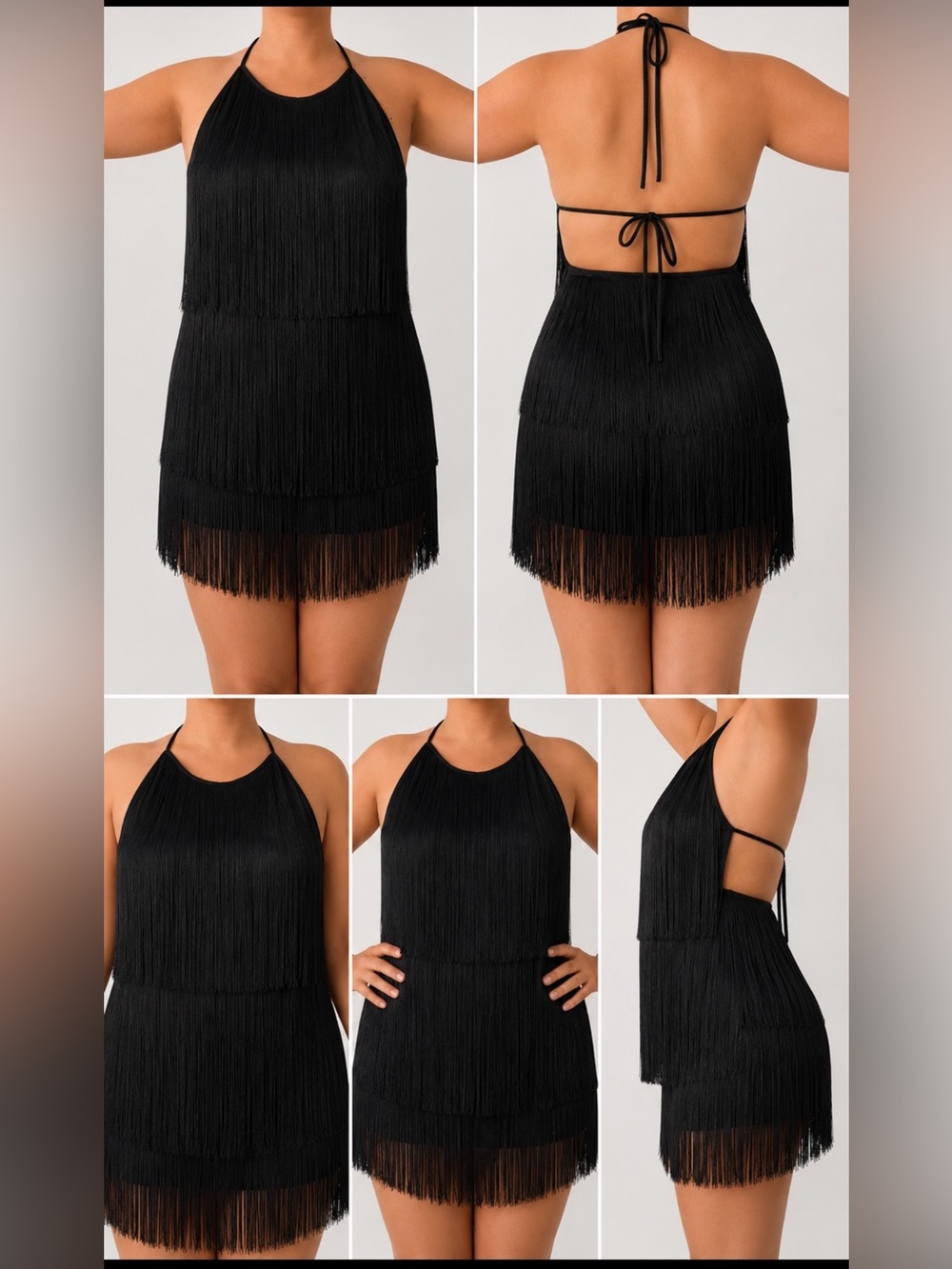 Black Fringe Halter Romper